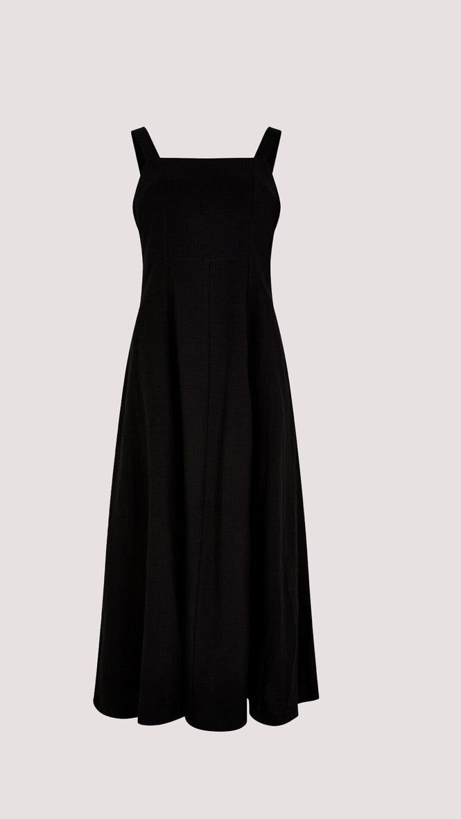 Panel Linen Midi Dress - Black