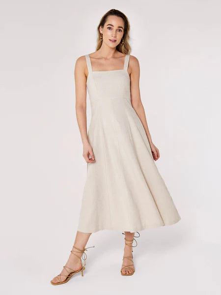 Panel Linen Midi Dress - Cream Style Eleven Inc. Panel Linen Midi Dress - Cream Style Eleven Inc.