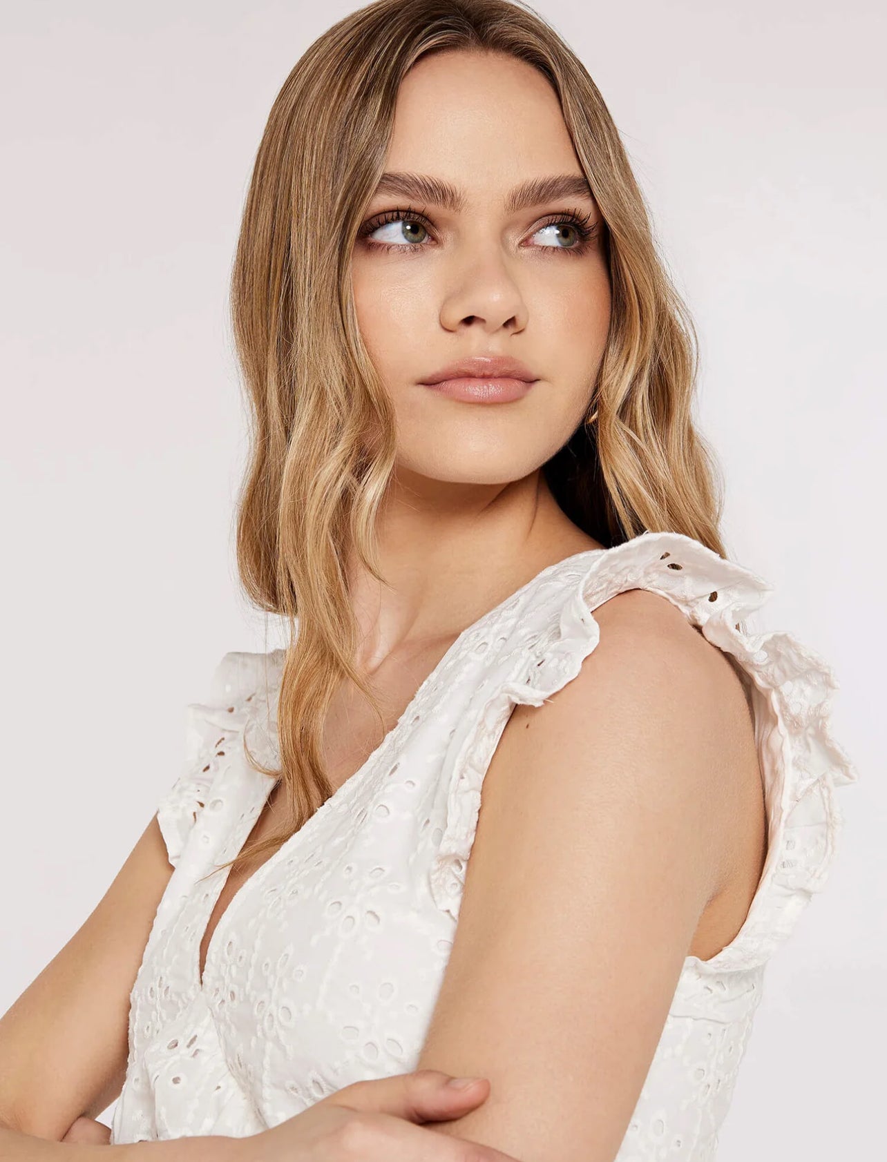 Broderie Anglaise V Neck