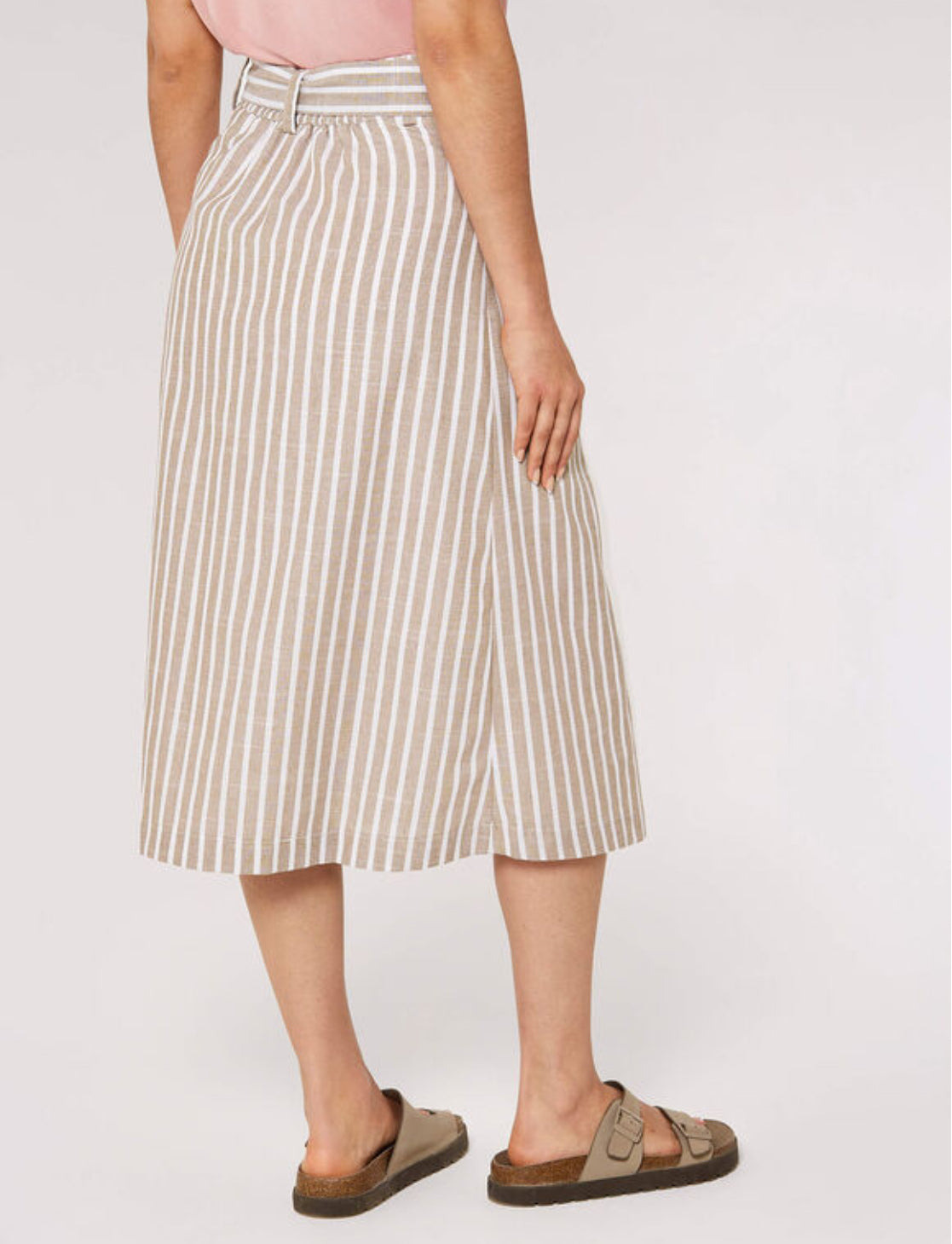 Woven Stripe Button through Midi Skirt Stone