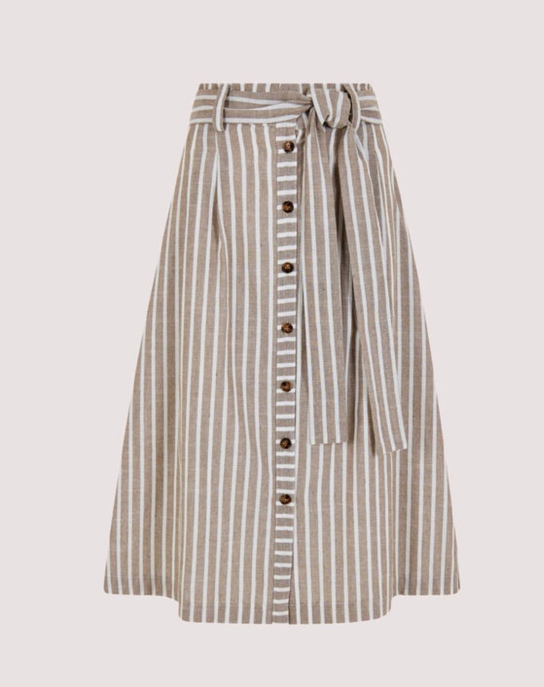 Woven Stripe Button through Midi Skirt Stone