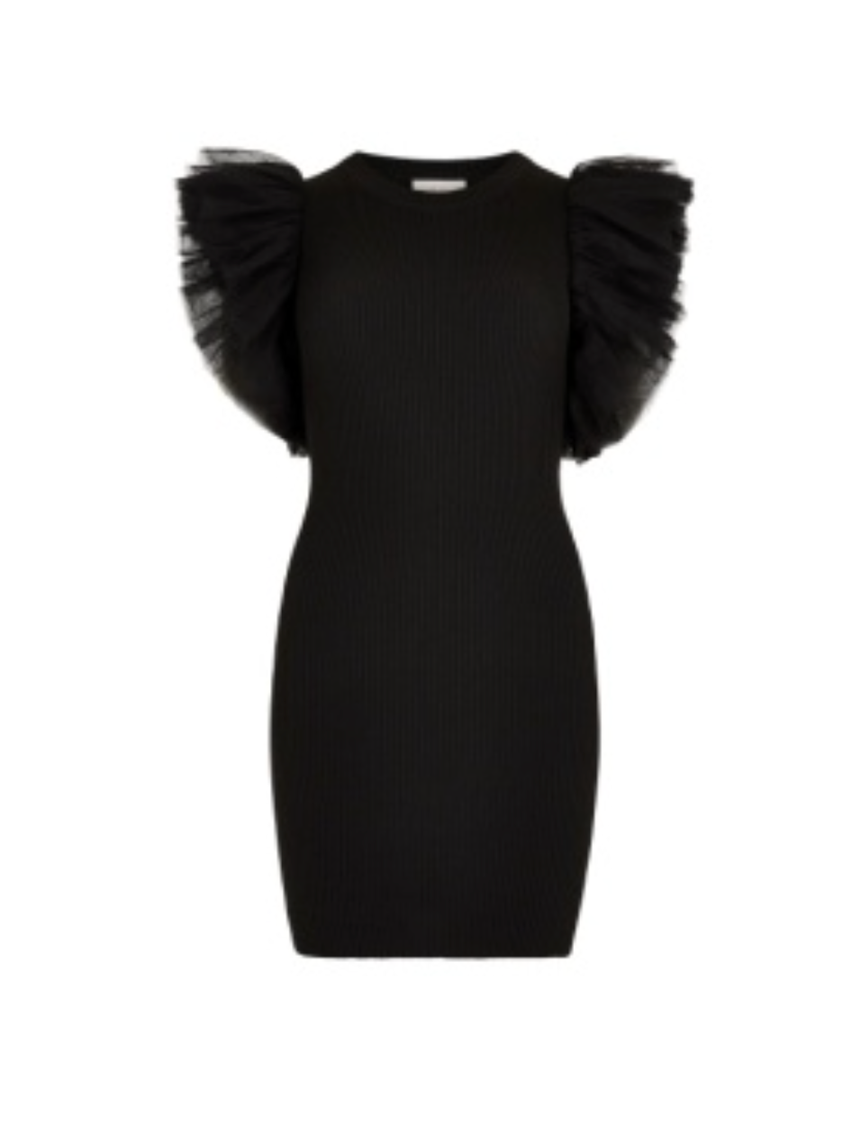 ***NOW AVAILABLE (while quantities last)! Tulle Sleeve Knitted Mini Dress