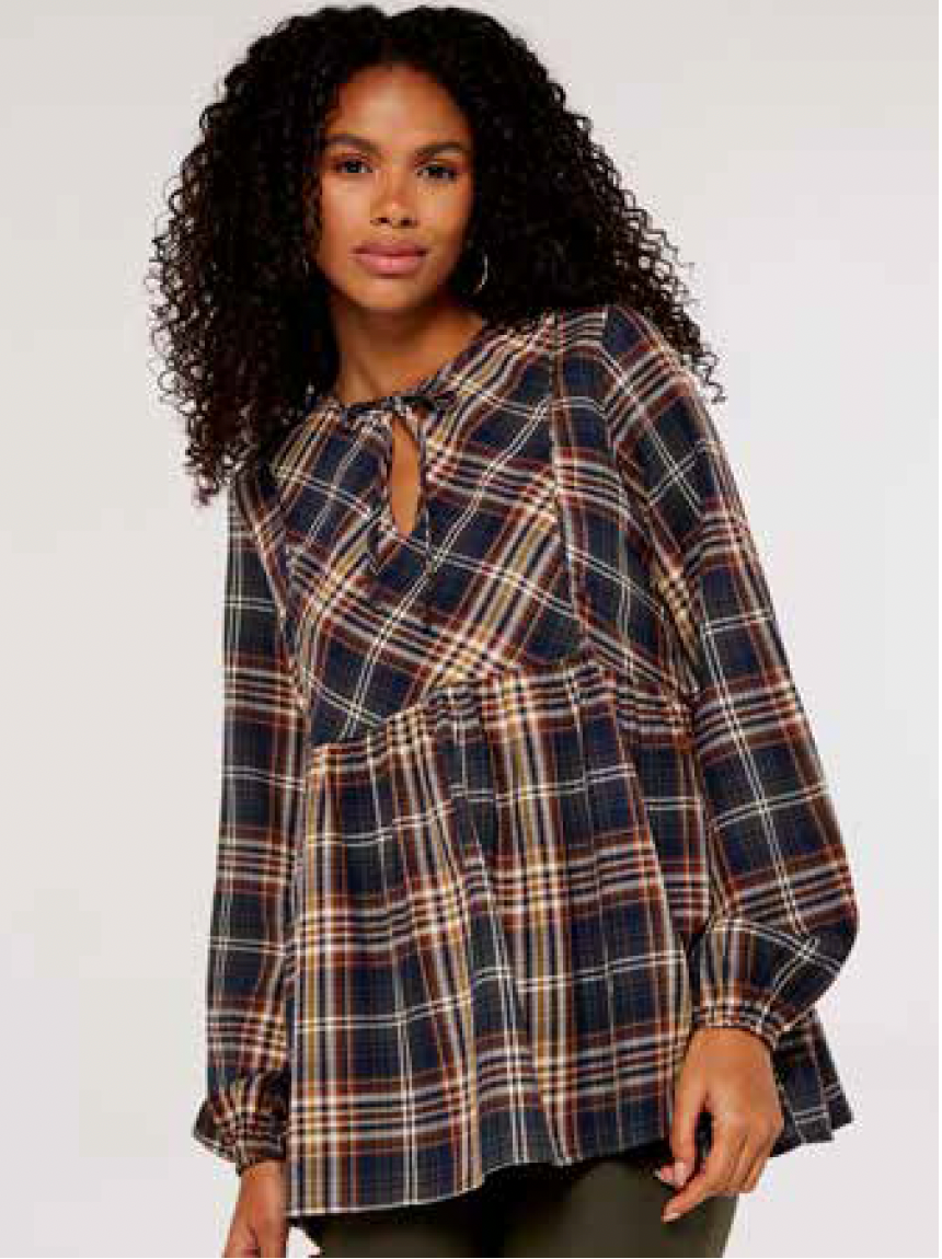 Earthy Check Boho Blouse