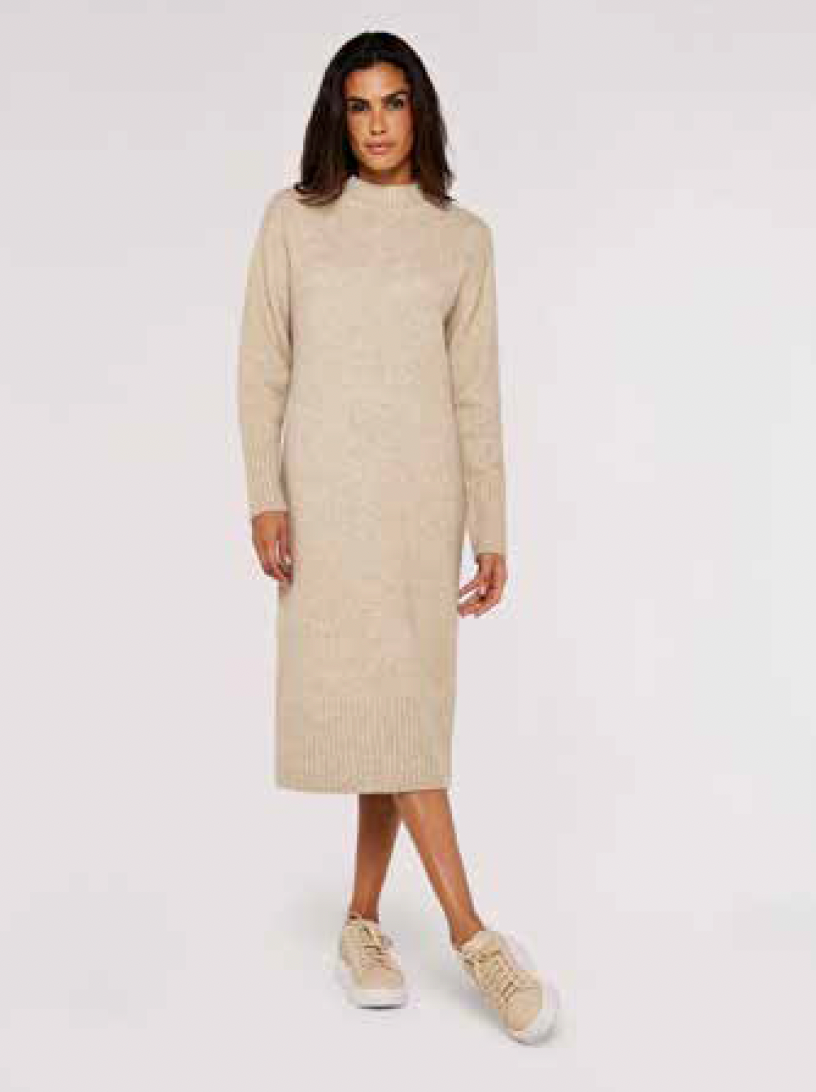 Chunky Knit High Nk Midi Dress