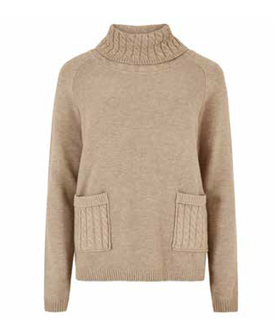 Aran Nck Pocket Roll Neck Jumper
