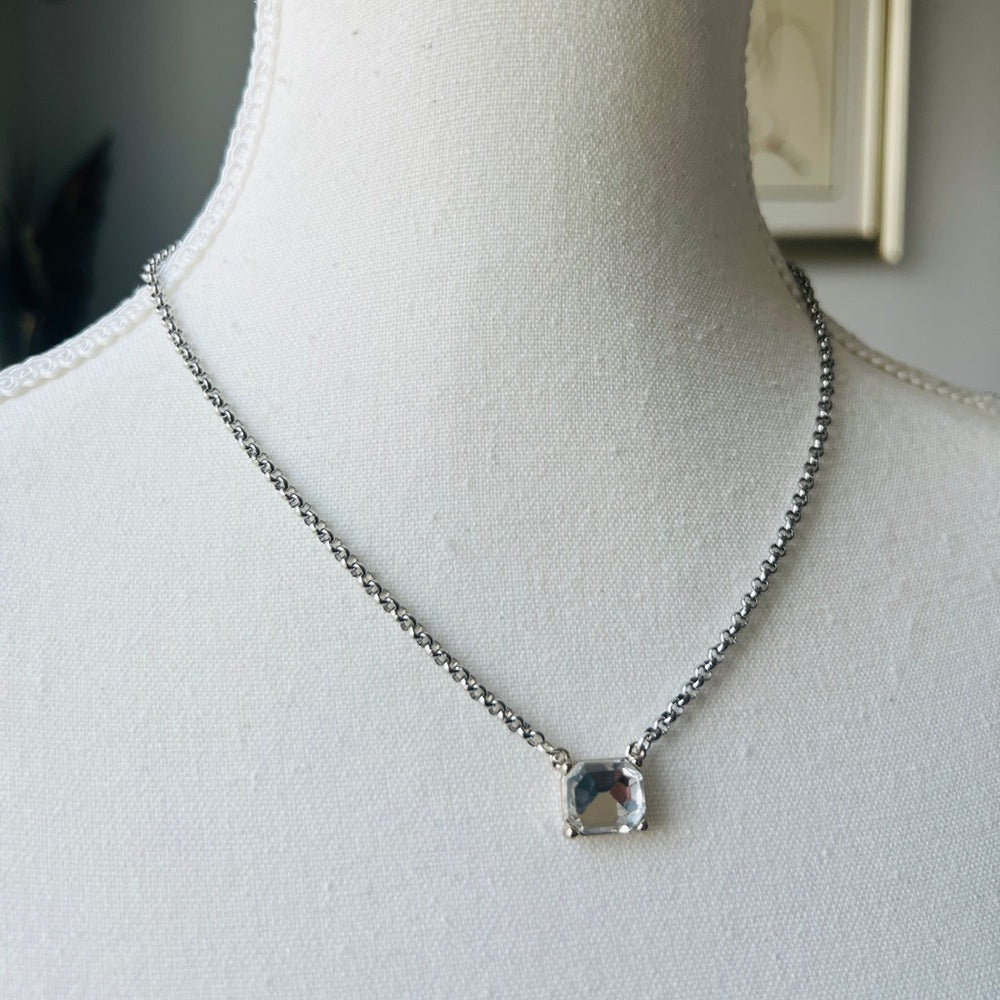 Silver Plated BVG Inspirito Chain with Clear Faux Crystal Rectangle