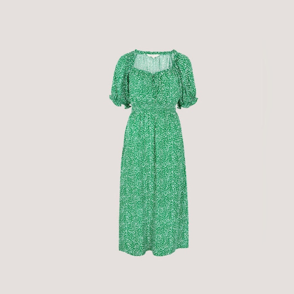 Apricot 🍑- Spot Print Milkmaid Midi Dress