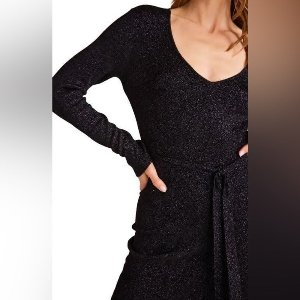 BELLA DAHL- Long Sleeve Maxi Sweater Dress - Black With Metallic