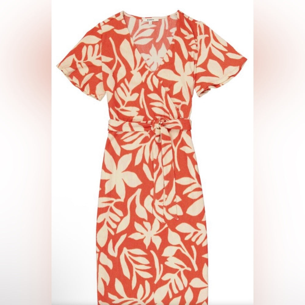 GARCIA - orange and Cream Leaf Print dress