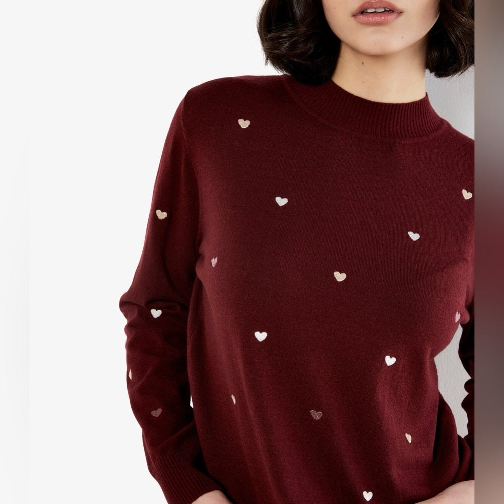 APRICOT 🍑- Women’s Burgundy Heart-Print Sweater