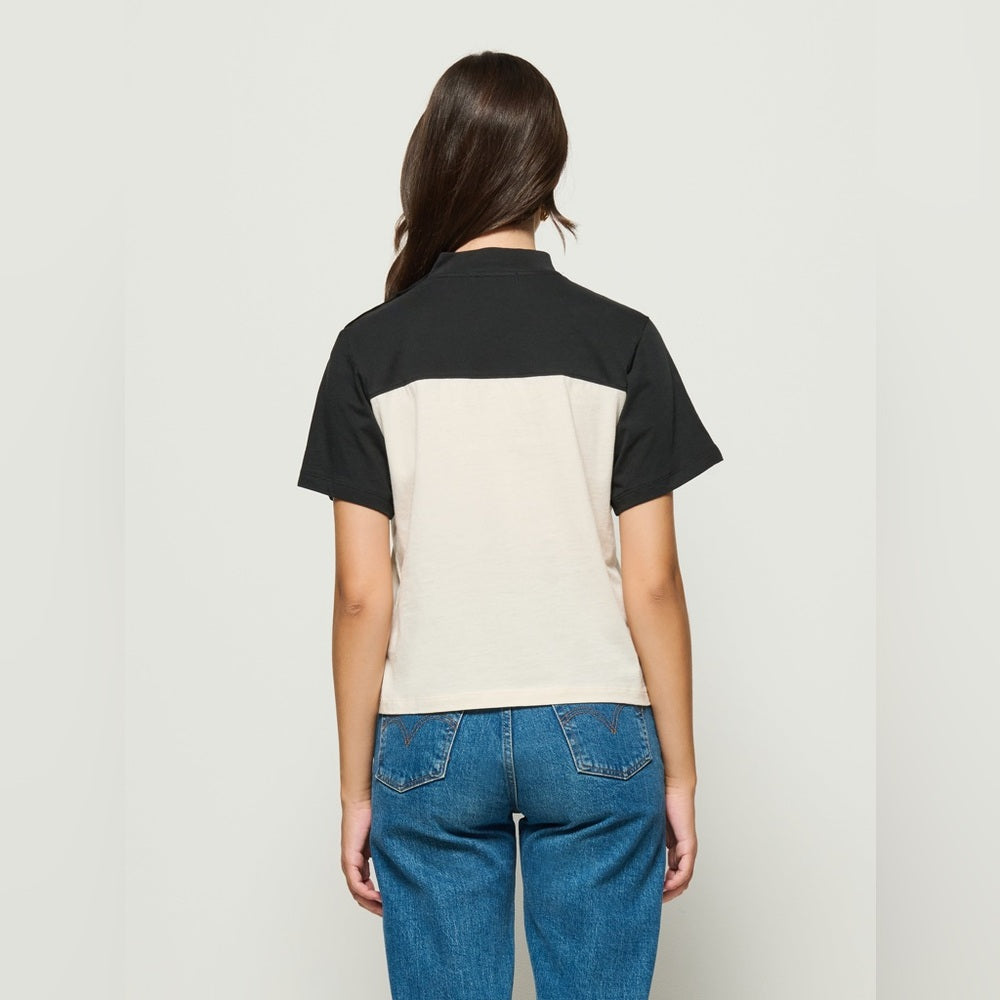 NATION LTD - Colorblock Short Sleeve Crewneck Top in Black and Cream