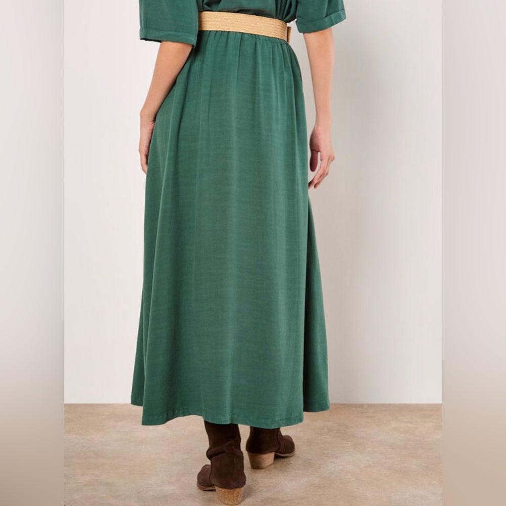 Green Pleated Maxi Skirt