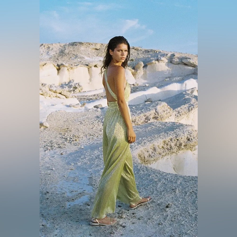 Sabina Musayev - One-Shoulder Shimmery Lime Jumpsuit LIME