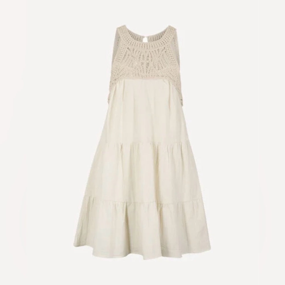 Apricot 🍑 - ' Cream Crochet Halter Tiered Dress