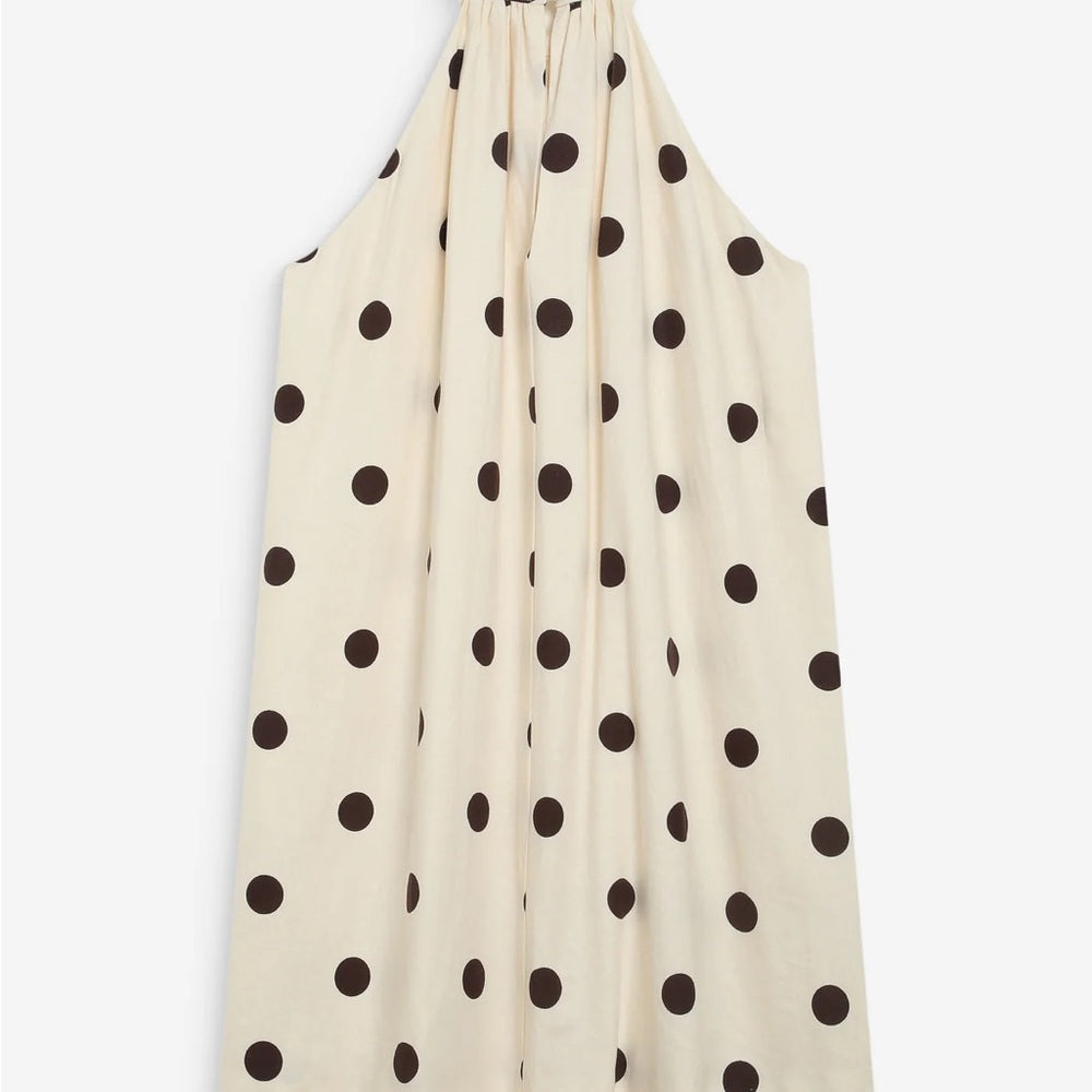 Grace & Mila - Polka Dot Halter Shift Dress - White with Black Dots