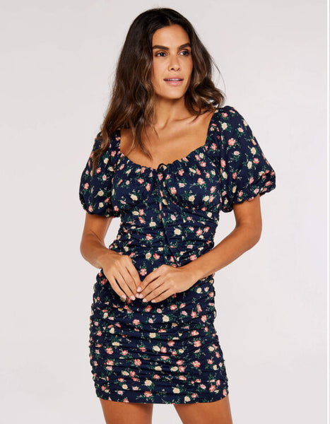milkmaid dress navy blue Wednesdays Girl milkmaid button detail dress in navy