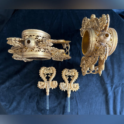 Vintage Perfume Bottle Gold Ormolu Filigree Amber Glass Hollywood Regency￼￼