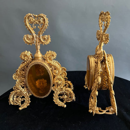 Vintage Perfume Bottle Gold Ormolu Filigree Amber Glass Hollywood Regency￼￼
