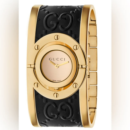 GUCCI COLLECTORS WATCH 
Twirl Quartz Gold Dial Two Tone Bangle Ladies Watch