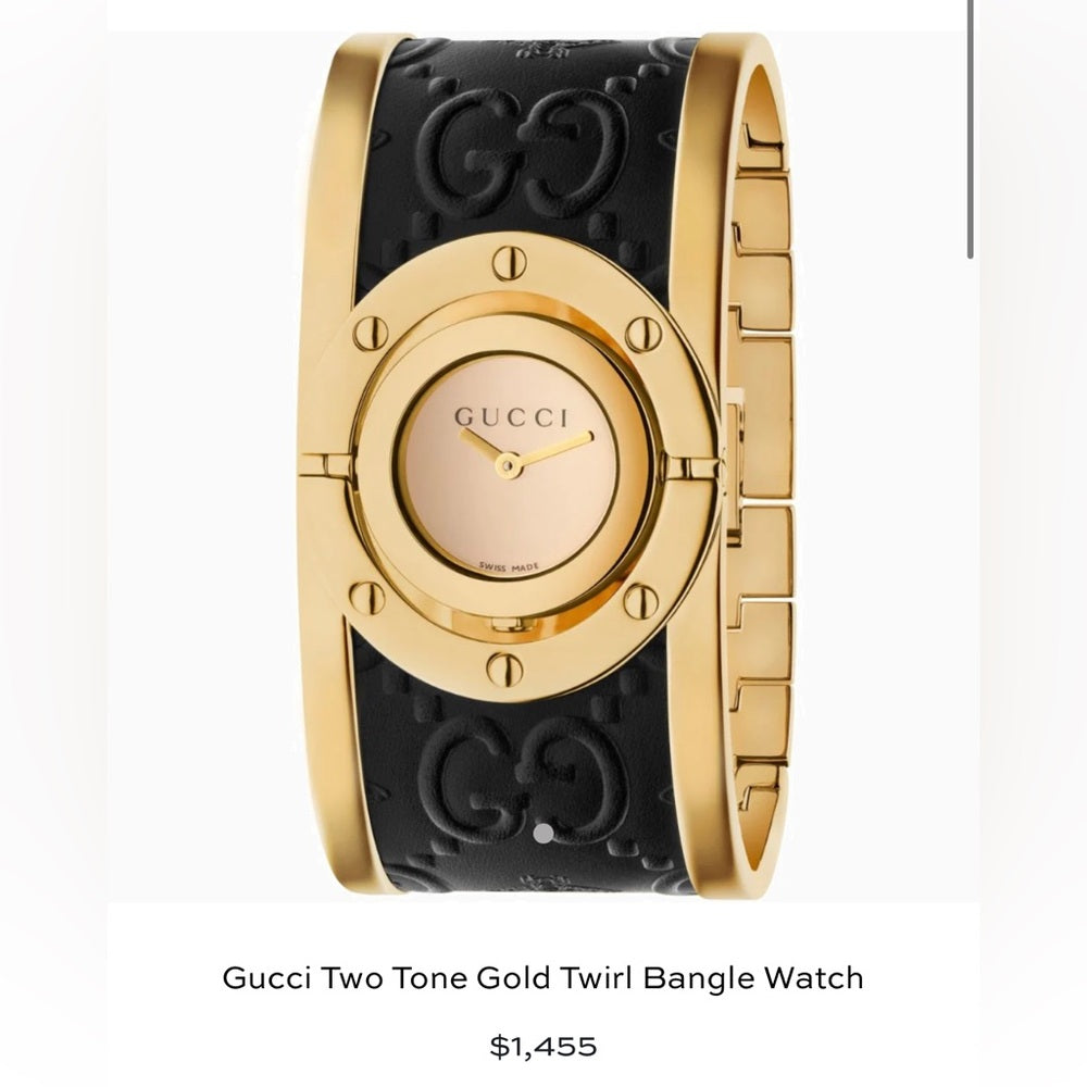 GUCCI COLLECTORS WATCH 
Twirl Quartz Gold Dial Two Tone Bangle Ladies Watch