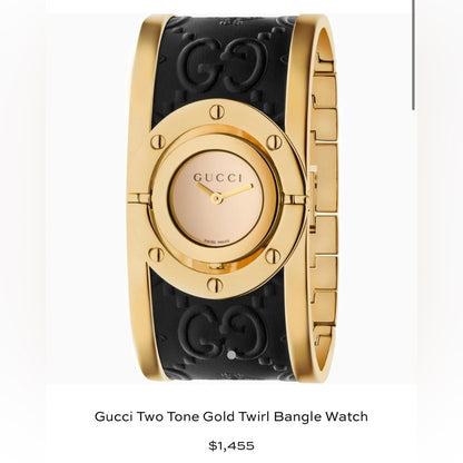 GUCCI COLLECTORS WATCH 
Twirl Quartz Gold Dial Two Tone Bangle Ladies Watch