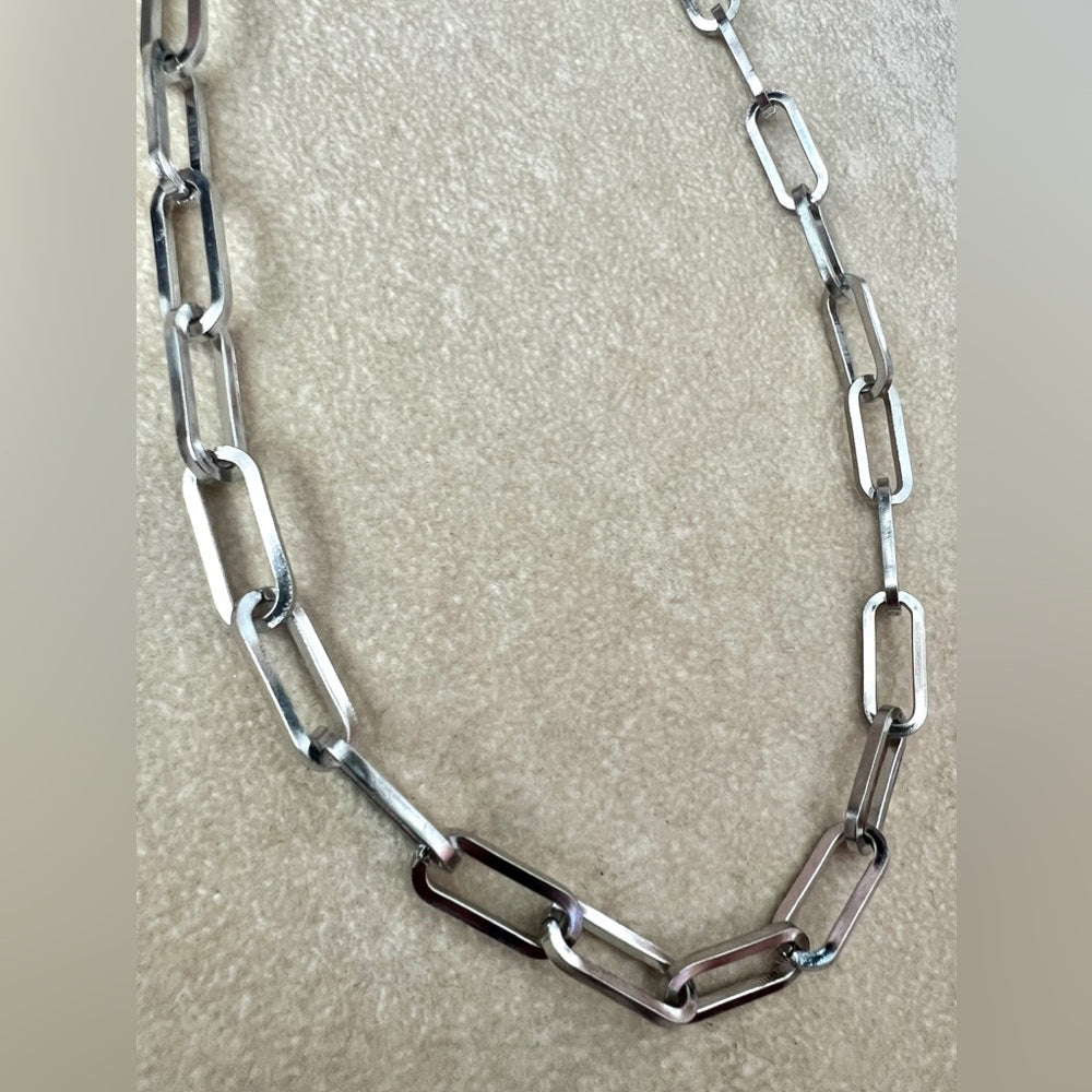 Stainless Steel Silver Tones Thick Flat Paperclip Chain