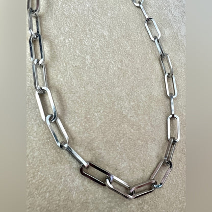 Stainless Steel Silver Tones Thick Flat Paperclip Chain