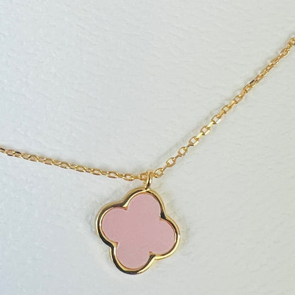 🤍💙💚Gold Dipped Baby Pink, Blue, Green, MOP (gold & Silver) Clover Necklaces