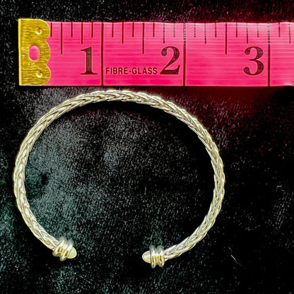Pearl Tip Two Tone Textured Metal Cuff Bracelet