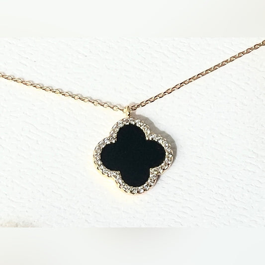 🤍Crystal Clover Gold Dipped with Black enamel