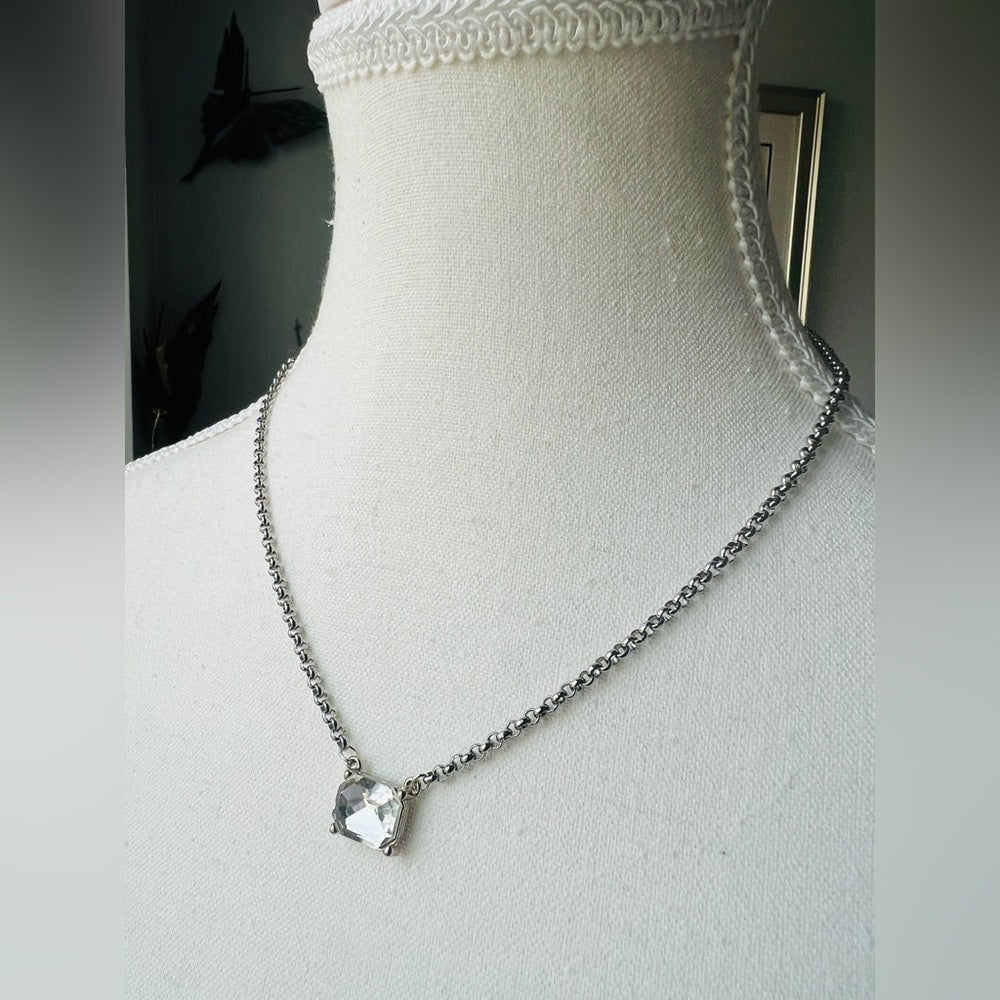 Silver Plated BVG Inspirito Chain with Clear Faux Crystal Rectangle