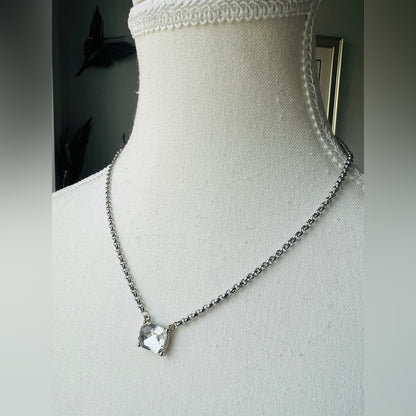 Silver Plated BVG Inspirito Chain with Clear Faux Crystal Rectangle