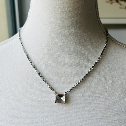 Silver Plated BVG Inspirito Chain with Clear Faux Crystal Rectangle