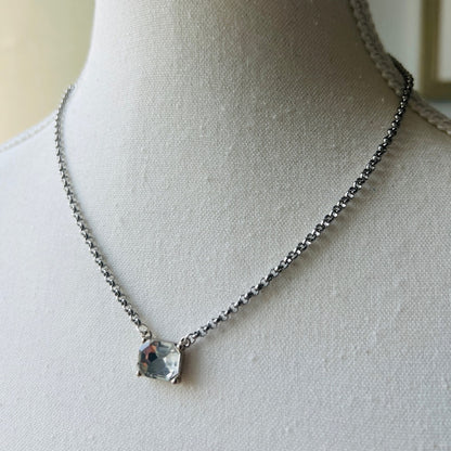 Silver Plated BVG Inspirito Chain with Clear Faux Crystal Rectangle
