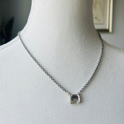 Silver Plated BVG Inspirito Chain with Clear Faux Crystal Rectangle
