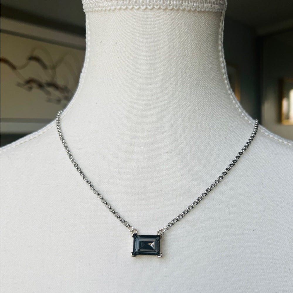 Silver Plated BVG Inspirito Chain with Black Diamond Glass Crystal Rectangle