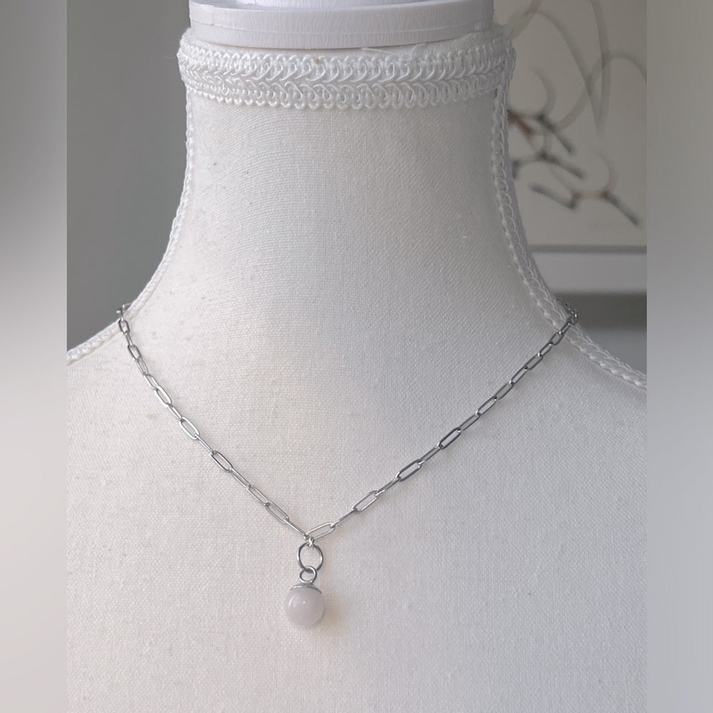 Rose Quart pendant on a Stainless steel Paperclip Chain