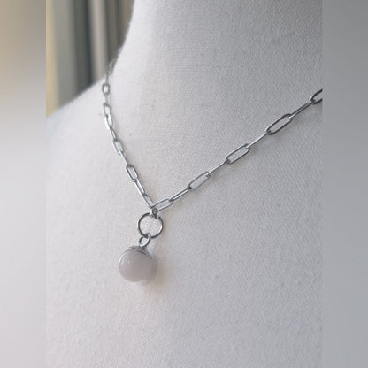 Rose Quart pendant on a Stainless steel Paperclip Chain