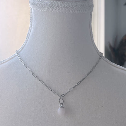 Rose Quart pendant on a Stainless steel Paperclip Chain