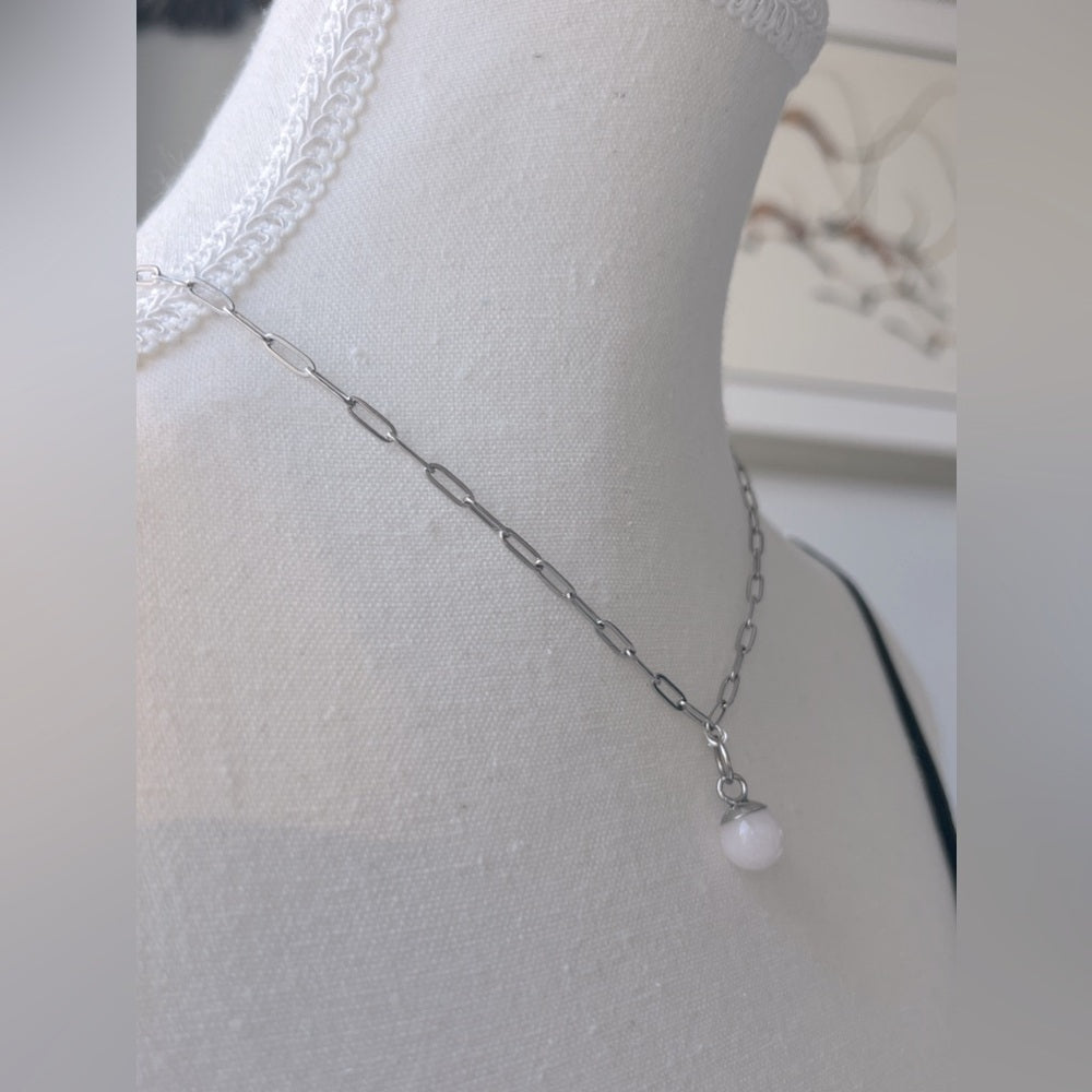 Rose Quart pendant on a Stainless steel Paperclip Chain