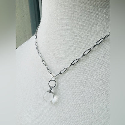 Crystal Quartz on a Stainless steel paperclip Chain