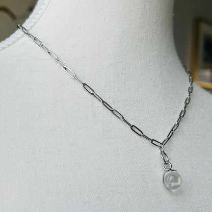 Crystal Quartz on a Stainless steel paperclip Chain