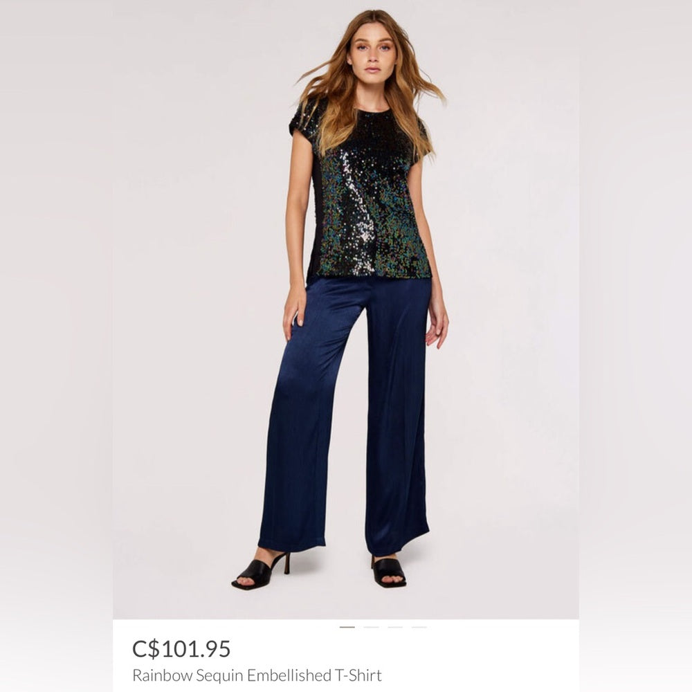 SO ♥️! Apricot - Rainbow Sequin Embellished T-Shirt
