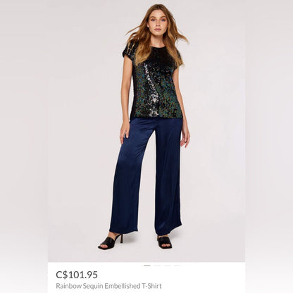 SO ♥️! Apricot - Rainbow Sequin Embellished T-Shirt