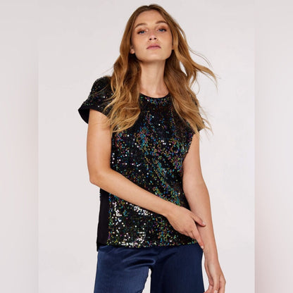 SO ♥️! Apricot - Rainbow Sequin Embellished T-Shirt