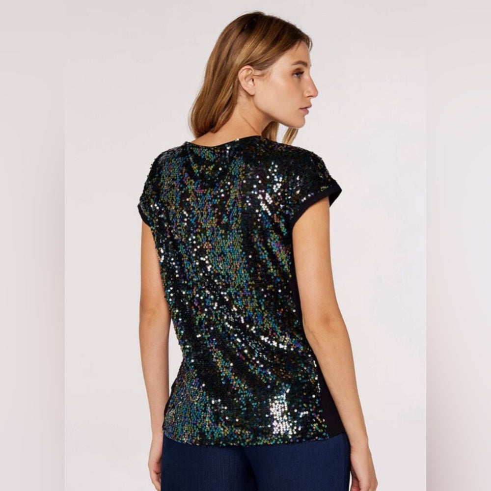 SO ♥️! Apricot - Rainbow Sequin Embellished T-Shirt