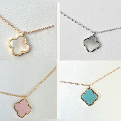 🤍💙💚Gold Dipped Baby Pink, Blue, Green, MOP (gold & Silver) Clover Necklaces