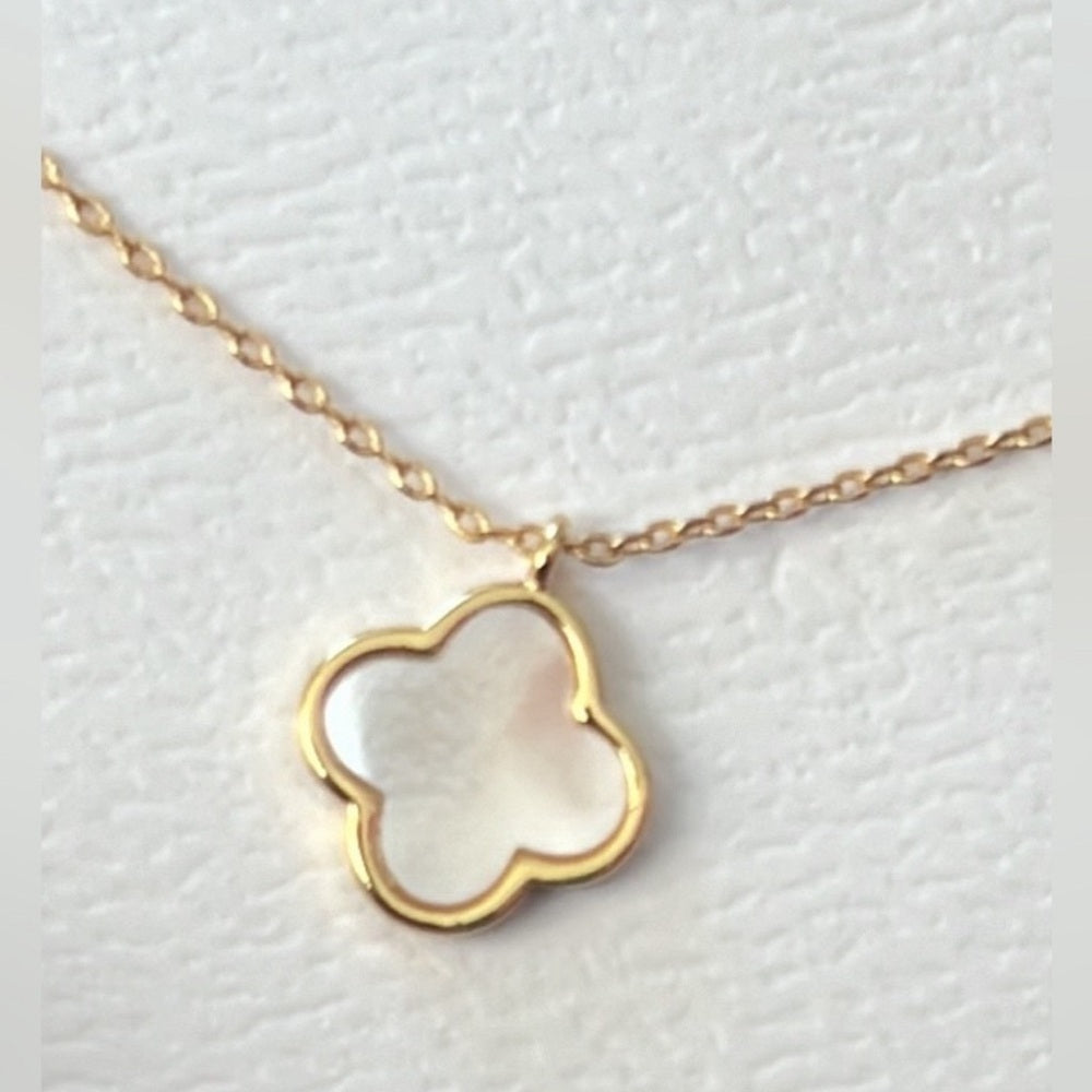 🤍💙💚Gold Dipped Baby Pink, Blue, Green, MOP (gold & Silver) Clover Necklaces