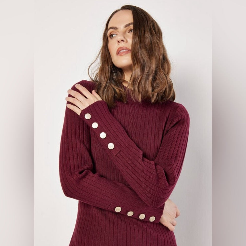 🔥SO ♥️🔥 Apricot - Ribbed Knit Gold Button Midi Dress
