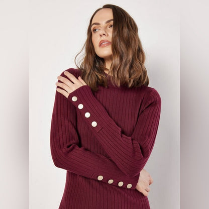 🔥SO ♥️🔥 Apricot - Ribbed Knit Gold Button Midi Dress